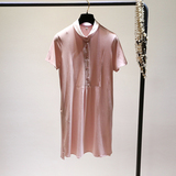 2016夏季韩版欧根纱娃娃领纯色针织棉连衣裙短袖中长款t恤女上衣