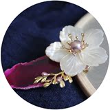 【蔷薇】原创设计 天然贝母花珍珠玛瑙片 胸针胸花吊坠两用中国风