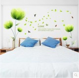 清新淡雅绿色梦幻花墙贴纸卧室温馨客厅墙壁装饰墙纸贴画防水自粘