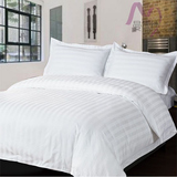 酒店床上用品全棉缎条白色被套床单三件套纯色宾馆四件套批发778