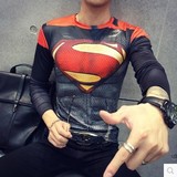 超人紧身衣钢铁侠美国队长运动超修身长袖T恤秋季男装薄弹力t恤