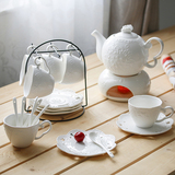 创意欧式咖啡杯 陶瓷高档英式下午茶茶具套装 浮雕咖啡套装含架子