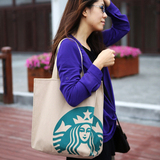 包邮。星巴克Starbucks 饭盒饭便当包帆布包单肩袋购物袋 大号