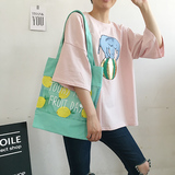 韩国夏日水果单肩包手拎包半透明购物袋新款包包学生文艺帆布女包