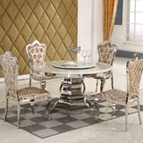 欧式现代钢化玻璃圆形餐桌圆桌不锈钢餐桌大理石餐桌椅组合