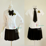 日韩女生纯黑百折裙 英伦学院风校服白衬衫套装JK学生班服合唱服