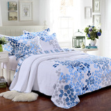 蓝色田园全棉绗缝被床盖布艺被夏凉被薄被空调被床单床盖三件套