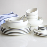 念一欧式简约陶瓷碗碟盘餐具套装 高档黑边西式家用碗盘碗碟餐具