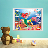 小美人鱼3D假窗户儿童房背景卧室卡通动漫幼儿园教室装饰外贸墙贴