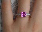 粉红蓝宝石刚玉925纯银镀18K金镶钻戒指环豪华同款 粉钻女人礼物