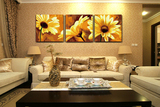 数字油画diy 手绘客厅装饰画 彩绘数码数字画三拼三联 非洲菊