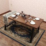 复古实木餐桌椅组合现代中式咖啡厅餐厅原木桌子长方形做旧办公桌
