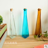 长形 木塞许愿瓶 玻璃瓶 插花瓶 蓝色/茶色/ 透明 长条三角形