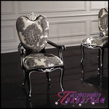 欧式一桌六椅组餐桌黑色白色银箔椅子布艺实木合雕塑椅新古典餐椅