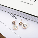 韩版简约气质耳钉女镀18K玫瑰金钛钢耳饰品韩国超闪水钻锆石耳环