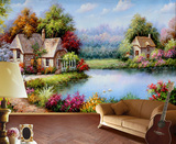 大型壁画地中海风景 客厅沙发电视背景墙纸 欧式田园油画壁纸