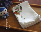 日式餐桌垫猫头鹰绣花小桌垫双层复边白色小竹节手帕揩巾餐巾布