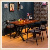 实木 简约复古铁艺办公桌酒吧桌长方桌餐桌不规则做旧餐桌椅组合