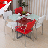 现代简约小户型圆餐桌椅组合接待四人简易桌椅子玻璃餐桌吃饭家用