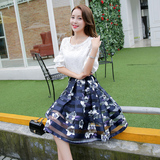 女装夏装2016新款蕾丝蓬蓬裙韩版中长款两件套套装裙欧根纱连衣裙