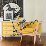 欧洲实木雕花单人沙发 法式新古典家具黄色翅膀款单人沙发椅单椅
