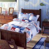 地中海风格蓝色男童女孩纯棉床上四件套被套床单儿童床品1.2/1.5