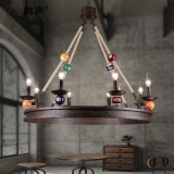 美式铁艺复古工业风 餐厅咖啡厅台球室灯具创意个性麻绳桌球吊灯