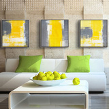 客厅抽象油画现代简约沙发背景墙画餐厅三联壁画黄与灰无框装饰画