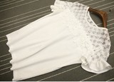 夏装新款韩国单甜美镂空蕾丝拼接荷叶花边短袖修身女T恤打底衫女