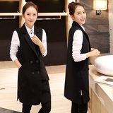 2016女春装韩版气质 修身中长款西装黑马甲纯白衬衣加两件套装新+