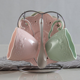 欧式陶瓷咖啡杯碟套装浮雕2件套下午茶点茶具杯碟配架子送勺包邮