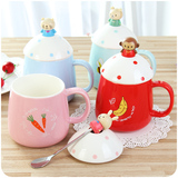 韩国创意卡通可爱水杯子陶瓷马克杯带盖勺 创意情侣麦片咖啡杯女