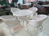 纯白藤椅茶几三件套 户外休闲庭院阳台桌椅组合 塑料藤编织藤椅子