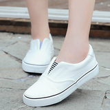 夏季学生帆布鞋 韩版白色休闲鞋 小白鞋 女平底套脚板鞋子 懒人鞋