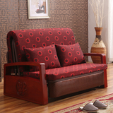 小户型现代中式实木多功能可折叠布艺沙发床单人双人1.2米1.5米