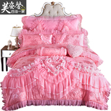 纯棉婚庆4四件套粉色床裙欧式被套床单家纺结婚1.8m床上用品情缘