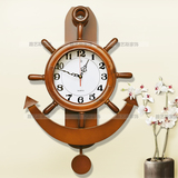 木质欧式地中海船舵客厅时尚挂钟地中海摆钟创意壁钟个性摇摆挂表
