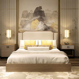 新中式床 现代中式布艺双人床 宾馆样板房客房床 水曲柳实木家具