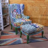 法式乡村老虎椅美式复古田园拼布艺单人沙发样板房欧式实木休闲椅