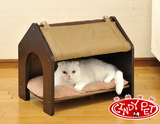 日本IVPETS爱蓓诗四季款两用木制猫窝 高端猫房子猫床 冬暖夏凉