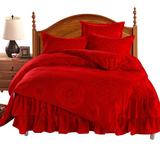 加厚床罩床裙四件套全棉秋冬结婚庆大红床上双人被套1.5/1.8米床