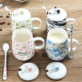 可爱创意奶牛陶瓷水杯带盖勺马克杯情侣对杯咖啡动物杯子logo定制