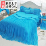 纯色蕾丝全棉床单被套床上四件套纯棉1.8m床双人公主风床裙式1.5m