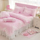韩版高档欧式莫代尔四件套全棉纯棉韩式床罩式粉色蕾丝床上用品