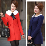 2013秋冬新款女装 韩版中长款修身羊毛呢外套女 呢子大衣