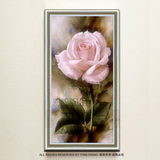 粉玫瑰花 高档写实欧式手绘花卉玄关油画 过道竖版走廊竖幅挂画