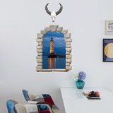 客厅卧室沙发背景墙装饰墙贴纸 浪漫地中海风格墙贴窗外灯塔墙贴