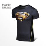 ETQ Fire超人t恤 超蝙大战男短袖圆领学生 黑金 英雄装T014023