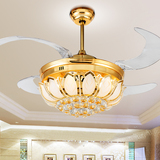 水晶吊扇灯 美式风扇灯隐形现代家用LED餐厅客厅带灯风扇吊灯遥控