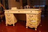 欧式家具美式象牙白做旧艾特利风格实木手工雕花弧形书桌写字台